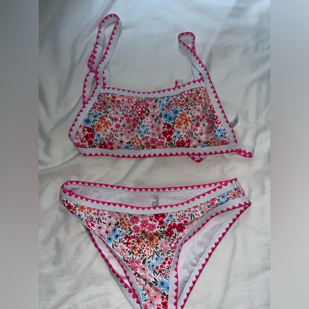 Skyline Swim Women’s Floral Print Pink Contrast Binding Bikini